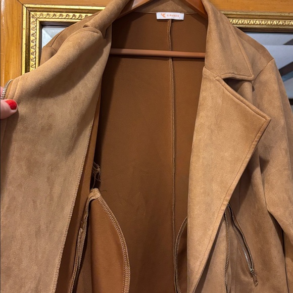 Kirundo Caramel Brown Faux Suede Moto Jacket - Size L - Picture 6 of 9
